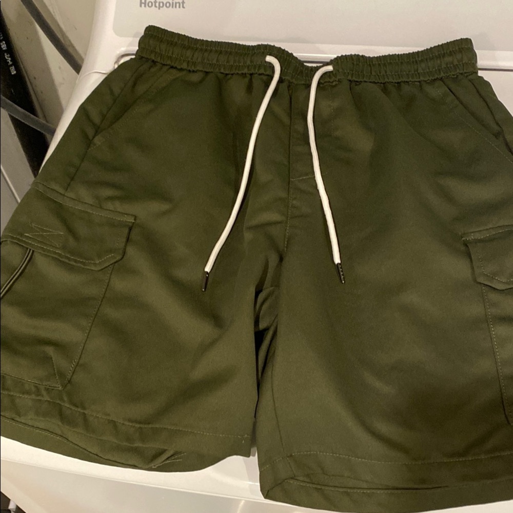 Green Cargo Shorts with Adjustable Waist
